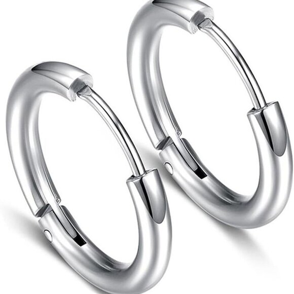 Hypoallergenic 316L Stainless Steel Small Silver Hoop Earrings for Men and Women - Picture 3 of 7